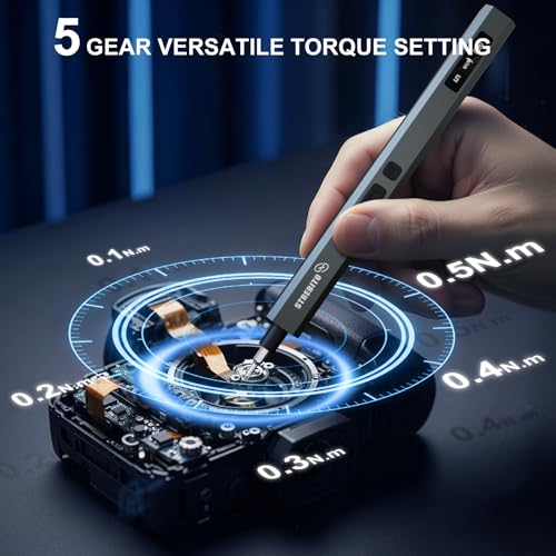 STREBITO 155 in 1 Electric Screwdriver Set, Electric Precision Screwdriver | Upgraded 5 Torque & Indicator, 140 S2 Magnetic Bits, 500mAh Battery, Electronics Tool Kit for RC, Computer, PC, Laptop, Phone - color: Upgraded-grey