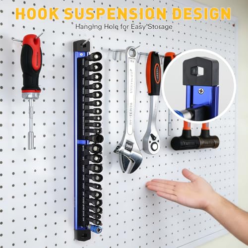 22-Piece Magnetic Nut Driver Set, Metric & SAE (5-13mm & 1/4"-9/16"), 65mm Long, 1/4" Hex Shank Drill Socket Set, Wing Nut-Driver Bit, Quick-change Extension, Magnetic Aluminum Storage Rail - style: Hex with Storage Rail