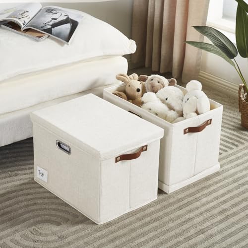Roobyl 15" Fabric Storage Box with Lids, 3-Pack, White - color: White, size: Medium-15"
