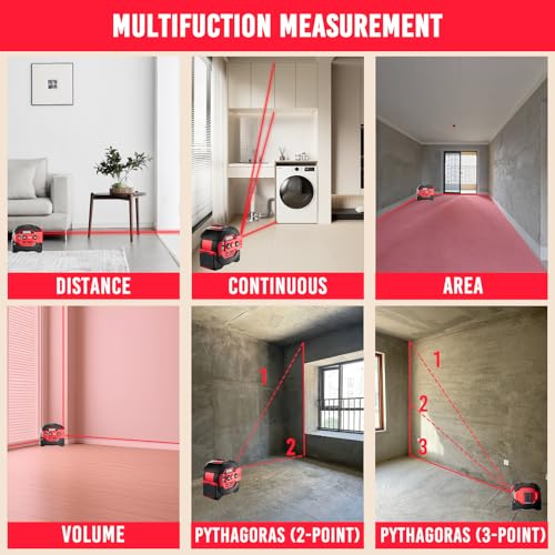 SENDA 3-in-1 Laser Tape Measure - 197Ft Digital Measuring Tape with Led Display&16Ft Measuring Tool with Magnetic Hook & Auto Lock - Pythagorean, Area, Volume, Ft/Ft+in/in/M Unit, AAA Battery*2, Red - color: Red(battery Model), size: 197 FT