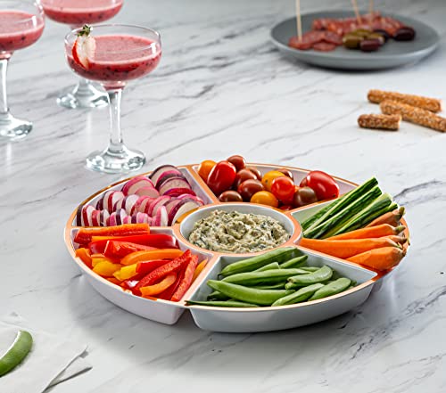 Plasticpro 6 Sectional Round Plastic Serving Tray/Platter (2, White & Rose Gold) - color: White & Rose Gold