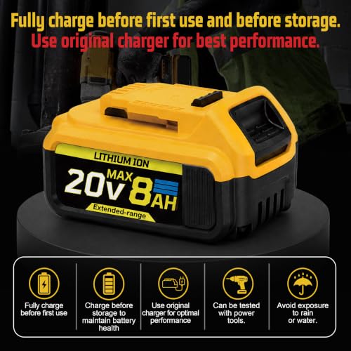 8Ah Replacement Compatible for Dewalt 20V Max Battery with High Capacity | Cordless Power Tools 20 Volt Baterías DCB201 DCB203 DCB204 DCB205 DCB205c DCB205-2 DCB206 2 Pack Batteries Pilas