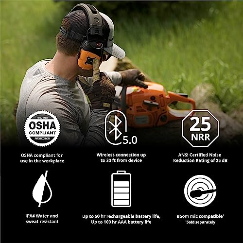 ISOtunes Link Bluetooth Earmuffs, OSHA Compliant Headphones for Work | Ear protection headphones for mowing and construction, ultra-durable design, Bluetooth audio, 25 dB NRR