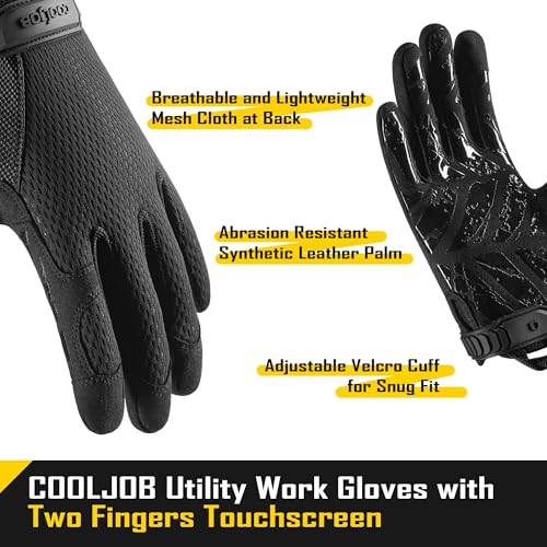 COOLJOB Mechanic Safety Work Gloves, Enhanced Anti-Slip Grip Tactical Gloves, Touchscreen, Breathable, Ultra-Soft, S-XL - color: Black, size: Medium