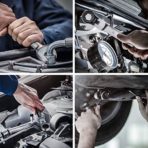 Eastvolt 12-Piece Flex-Head Ratcheting Wrench Set, Metric 8mm-19mm, Combination Ended Spanner kits, Chrome Vanadium Steel with Toolbox, EVHT1201 - size: Wrench set