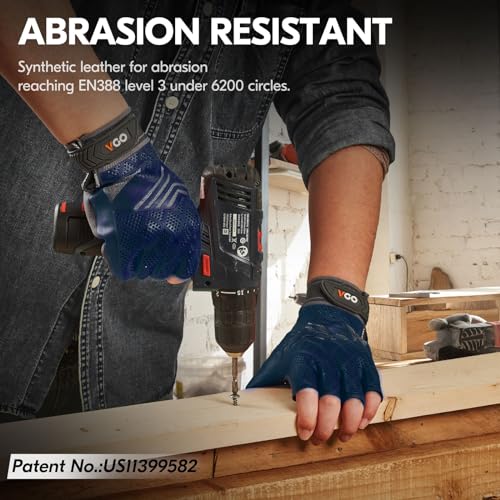 Vgo... NGG X1 Seamless Utility Gloves, Half Finger Mechanic Synthetic Leather Gloves,Knuckle Impacted Work Gloves - color: Dark Blue, size: Medium(1 Pair)