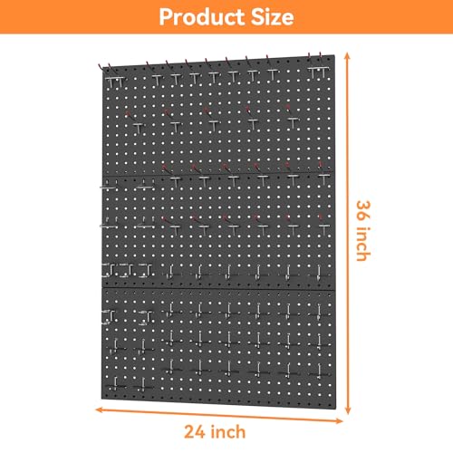 WALMANN 96 PCS Pegboard Kit with Hooks, 36x24 in Tools Storage Pegboard - color: Black