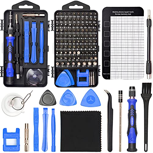 STREBITO Precision Magnetic Screwdriver Set 124-Piece Electronics Tool Kit | 101 Precision Bits, Electronics Screwdriver Set for Computer, Laptop, Cell Phone, PC, MacBook, iPhone, PS4, PS5, Xbox Repair - color: Blue