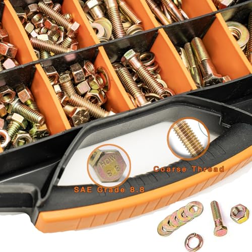612pcs Heavy Duty SAE Grade 8 Bolts and Nuts Kit, 1/4-20,5/16-18,3/8-16,1/2-13 Bolt Assortment Kit Including Nuts Washers, Yellow Zinc Plated - size: 612 PCS 1/4-20, 5/16-18, 3/8-16, 1/2-13