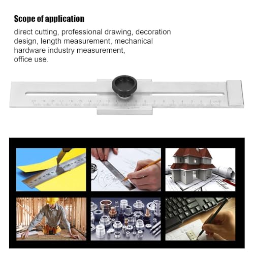Precision Carbon Steel Sliding Line Ruler Woodworking Parallel Gauge with Slide Stops ABS Knob Deburred Edge Marking Tool for Mechanical Processing