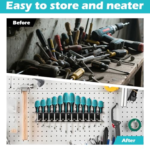 Screwdriver Holder Wall Mount with 23 Holes, 12.6" Heavy Duty Metal Utility Storage Rack for Screwdrivers Small Tools, Hand Tools Organizer Pliers Rack for Garage Workshop Shed(SIZE:12.6")