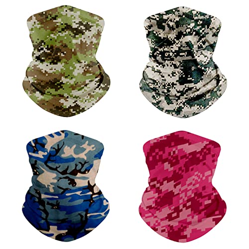 ARMORAY Neck Gaiter Face Mask - 4 Pack Reusable & Washable Cloth Face Cover - color: Digital Camo + Mud Camo + Blue Camo + Pink Camo (4 Pack)