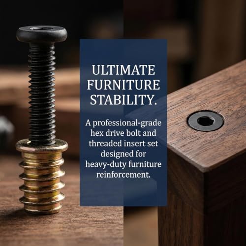 Threaded Inserts for Wood 32 Sets 1/4"-20 – Furniture Hardware Kit with 1-3/4" Hex Bolts, Pilot Drill Bit & 2 Wrenches for Furniture Assembly, Drawer Repair, Cabinet Hinges (Screw in Nut Set) - size: 30+2 PCS