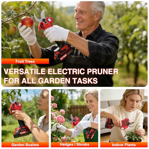 Electric Pruning Shears, Upgraded 2.1" Cutting Garden Shears with LCD Display, Brushless Motor Cordless Power Pruner with 2.0 Ah*2 Batteries for Garden Tree Pruner Branch - style: 2.1" red