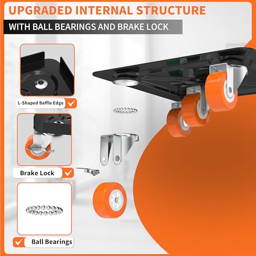Heavy Duty Furniture Dolly 360 Rotate 5 Wheels 3000 Lbs Capacity 5.3x5.3 in - color: Orange, size: 5.3x5.3 IN