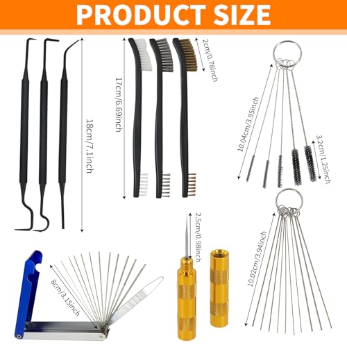 Carburetor Cleaning Kit-Includes 3 Double Head Brush 23 Needles 5 Nylon Brushes 1 Scraper 4 Cleaning Hooks Carburetor Cleaner Set for Motorcycle ATV Chainsaw Welder Spray Gun