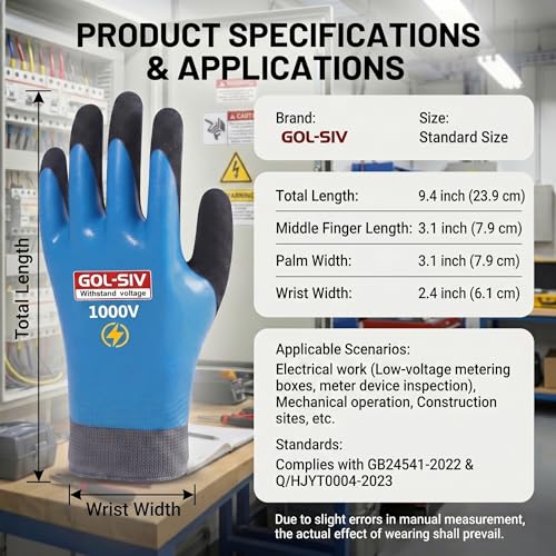 1000V Insulated Gloves, ASTM D120, 10 Pairs, Large - color: Blue-10pcs, size: 1000V-Large