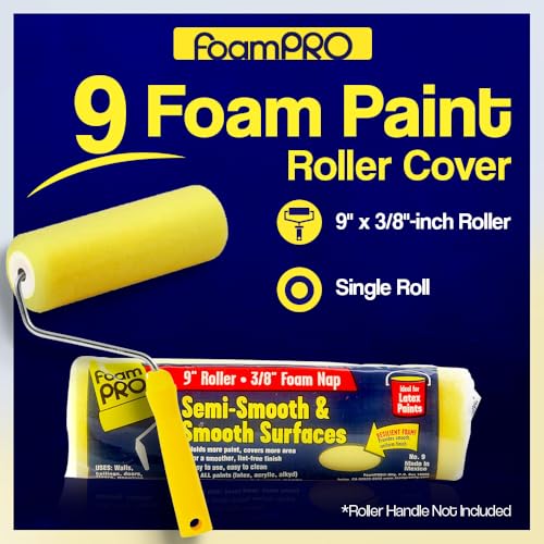 Foampro 9 9 inch x 3/8 inch Smooth & Semi-Smooth Surface Roller Cover, 1 pack| Foam Paint Roll | Painting Supplies & Tools For Home | Safe for Use With All Paints, Stains, Primers, Clear Coats - size: Pack of 1