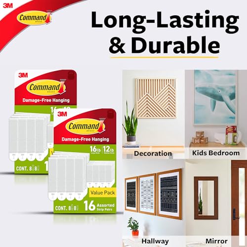 Command Medium and Large Picture Hanging Strips, Damage Free Hanging Picture Hangers, No Tools Wall Hanging Strips for Living Spaces, White, 16 Medium Pairs and 16 Large Pairs (64 Total) - size: 16 Large Pairs, 16 Medium Pairs