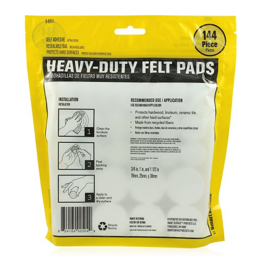 Smart Surface 8850 Heavy Duty Self Adhesive Furniture Felt Pads 3/4-Inch, 1-Inch & 1-1/2-Inch Round Oatmeal 144-Piece Value Variety Pack in Resealable Bag