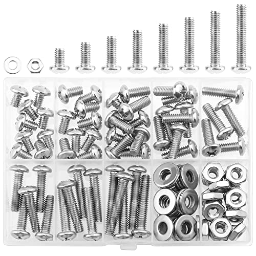 HELIFOUNER 102 Pieces #12-24 Phillips Pan Head Machine Screws Nuts Washers Assortment Kit, Coarse Thread, Fully Machine Threaded, 304 Stainless Steel - size: #12-24, style: Phillips Pan Head