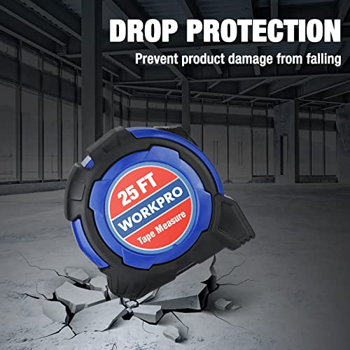 WORKPRO 25FT Tape Measure, 1/8 Fractions Easy Read Measuring Tape - color: Blue, size: 25FT