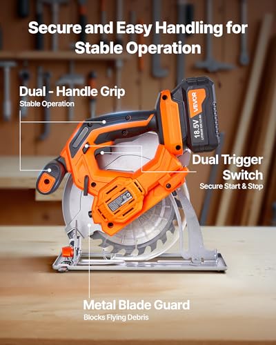 VEVOR 20V Cordless Circular Saw, 7-1/4" Brushless Circular Saw for Makita 18V Battery, 5000 RPM, 0-45 Degree Bevel Capability, LED Light, Kit with Battery and Charger Included, for Wood Cutting - size: 7-1/4 in