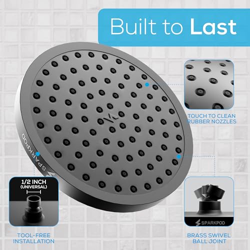 SparkPod Rain Shower Head, 8 Inch Round, Midnight Black Matte Finish - color: Midnight Black Matte, style: 8 Inch Round