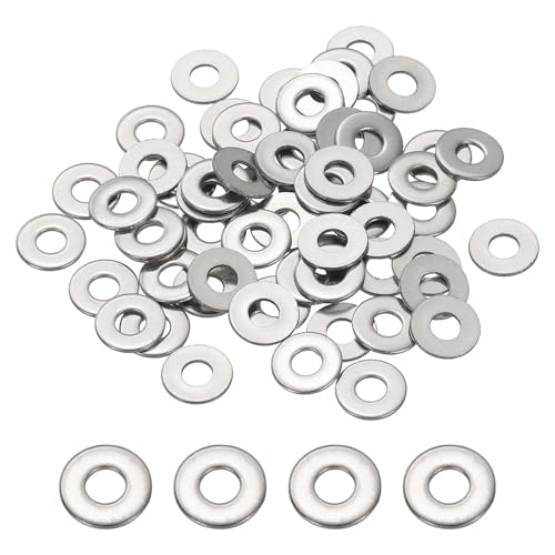 PATIKIL #4 304 Stainless Steel Flat Washers, 50 Pcs Round Metal Washer Small Spacer for Screws Bolts Nuts Assortment (1/8" ID x 1/3" OD) - size: #4 (1/8" ID x 1/3" OD)