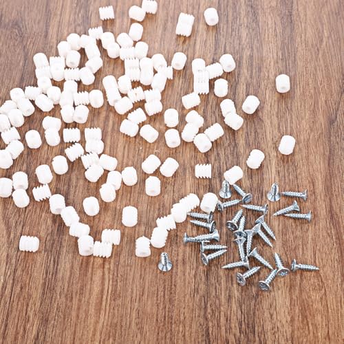 100 Pack Plastic Hinge Dowel Inserts with Screws, Plastic Dowel 8mm White Dowels Cabinet Door Hinge Dowels for Cabinet Door Drawer Bedside Table Repair Installation Replacement Bathroom Kitchen