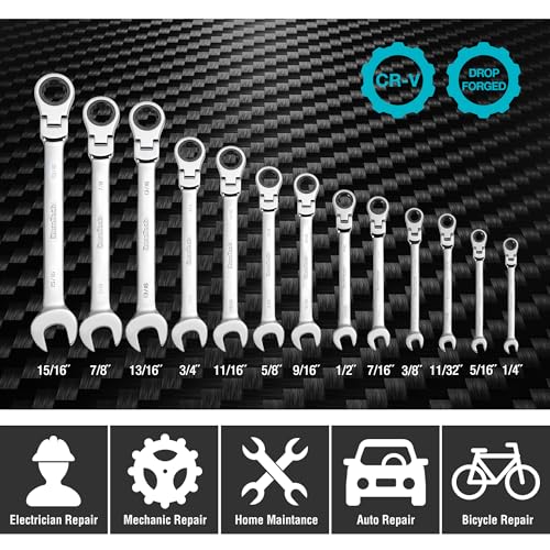 DURATECH Flex-Head Ratcheting Combination Wrench Set, SAE, 13-piece - style: 13-Piece Set