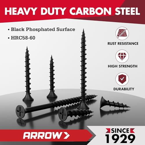 Arrow Drywall Screws Assortment Kit, 320pcs #6 & #8 Black Wood Screws