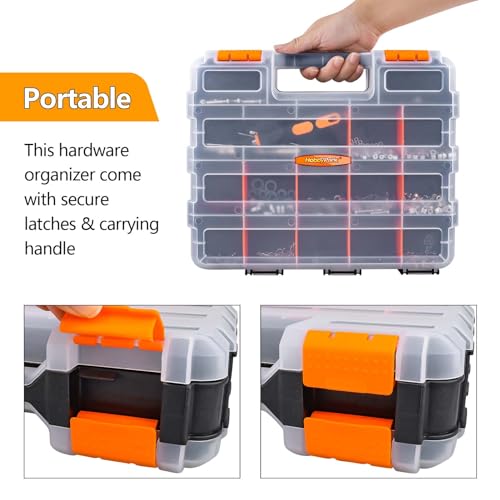HobbyPark RC Hardware Organizer Box Adjustable Compartments Removable Dividers Durable Plastic Double Side Tools Box Screw Organizer For Nuts, Bolts, Screws, Nails, Small Parts, Tools - size: 12.75" x 10.63" x 3.15"