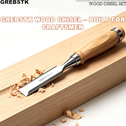 GREBSTK 4 Piece Wood Chisel Set CR-V Steel Sharp Bevel Edge for Woodworking