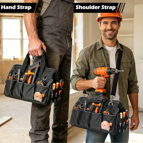VJI 19" Portable Heavy Duty Tool Bag with Adjustable Shoulder Strap, Black - color: Black, size: Large