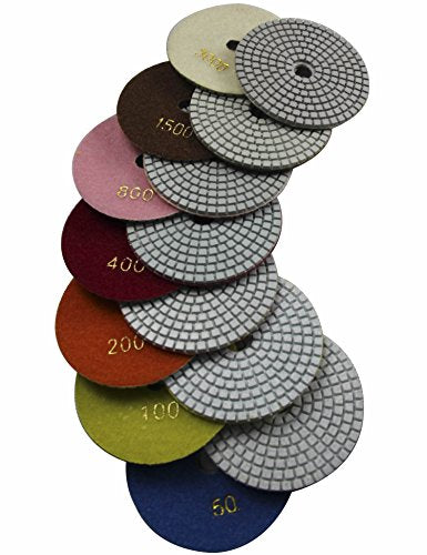 7 Pcs Wet 4" Diamond Polishing Pads Set for Granite Marble Concrete Stone Polish - size: 4 Inch