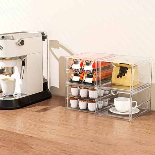 caktraie 4-Pack 4-Drawer Acrylic Storage Organizer for Desk, Crafts,Vanity - size: 4 Drawers