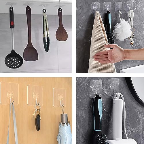 Latoxcaa Heavy Duty Adhesive Wall Hooks - Strong & Transparent, Hold up to 22lb, Waterproof & Reusable, Ideal for Kitchen, Bathroom, and Office (10 Pack) - size: 10 Medium Hooks