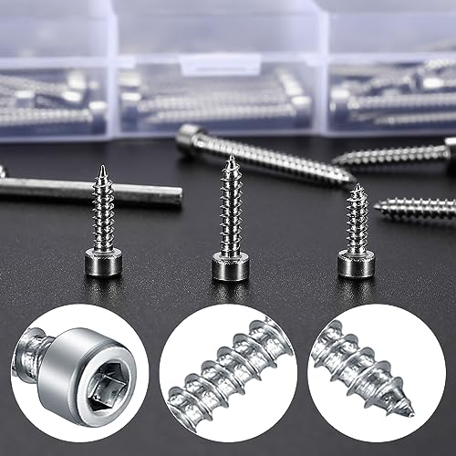 Metric Hex Socket Cap Head Self Tapping Screws, 480pcs M3 Stainless Steel Socket Head Cap Wood Screws Assortment Kit, Hex Drive Head Cap Self Drilling Screws(480 Silver) - color: 480 Silver