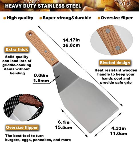 ROMANTICIST 8pcs Professional Griddle Accessories Kit - Heavy Duty Stainless Steel Grill Spatula Set for Grill Griddle Hibachi Flat Top Outdoor Cooking - Great Grill Gift on Birthday Wedding - style: 8pcs Griddle Accessories Kit