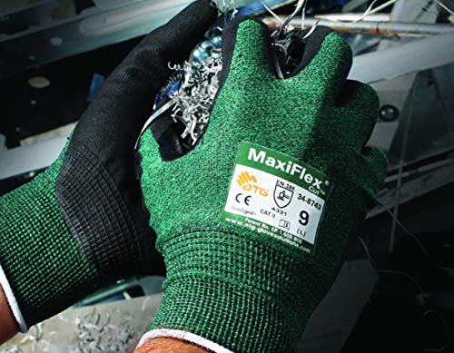 MaxiFlex 34-8743 Resistant Nitrile Coated Work Gloves with Green Knit Shell and Premium Coated Micro-Foam Grip - size: Medium