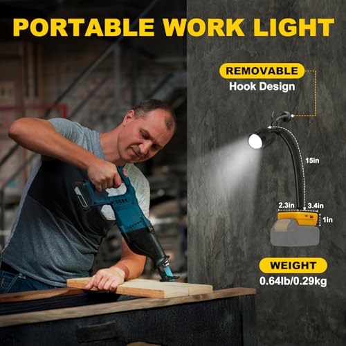 LED Rechargeable Work Light Compatible with Dewalt 20V Battery - 30W 9000LM - color: Black