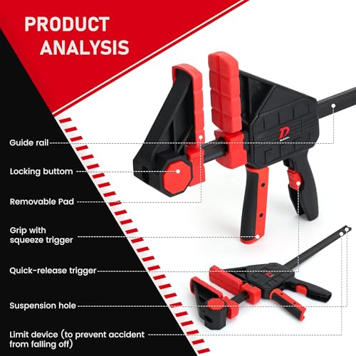 600lbs Clamping Force Bar Clamps for Woodworking, 12 Inch Wood Clamp × 2pcs, Four Times Clamping Force of Standard Products, One Hand Heavy Duty Bar Clamps, Quick Grip Clamps for Carpentry - size: 12 NINCH