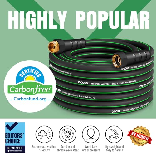 Heavy Duty Garden Hose 49ft, NON-EXPANDABLE Flexible Water Hose, Kink Resistant Lightweight Hybrid Hose, Leakproof Hose Male to Female Fittings - color: Black+Green, size: 49ft
