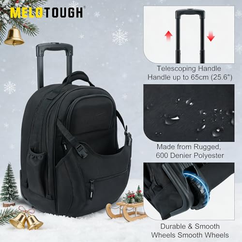 MELOTOUGH Rolling Tool Bag with Wheels,Large Heavy Duty Rolling Tool Bag for Men with 35 Pockets&Telescoping Handle for Electrician,HVAC,Construction,Technicians,Mechanic,Welder (Black) - color: Black Rolling Tool Bag