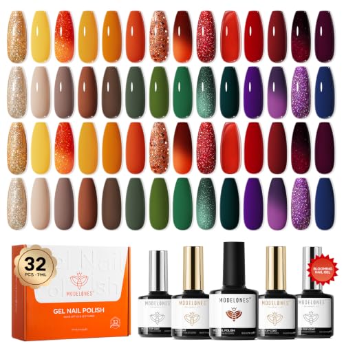 modelones Gel Nail Polish Set Color Changing 28 Colors Primer Top Base Coat - color: A0-Winter Color Changing