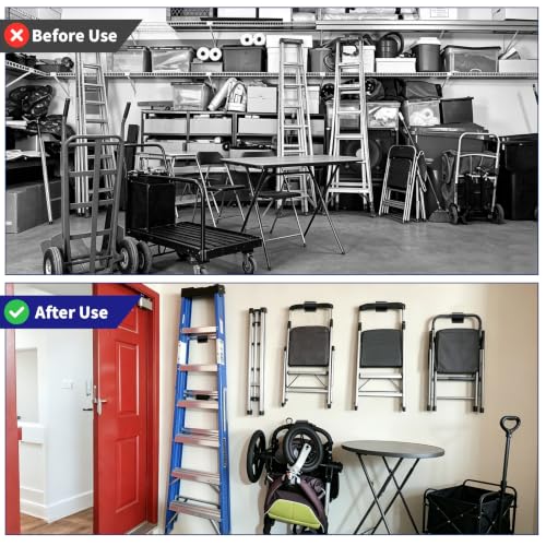 Ladder Hook, Black, Heavy Duty Wall Mount Brackets for Garage Storage, Utility Tool Holder for Folding Chair and Shed Organization