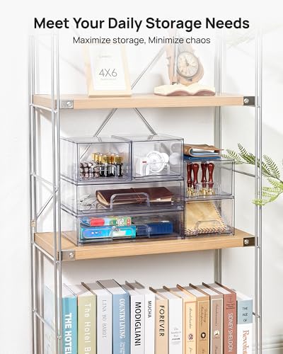 Vtopmart Clear Stackable Storage Drawers Set of 5, Plastic Organizer Bins - style: 2 Small+3 Wide