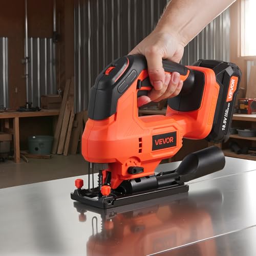 VEVOR 20V Cordless Jig Saw, 7/8" Brushless Jigsaw Tool for Makita 18V Battery, 3500 SPM & 6 Variable Speed, Battery & Charger, LED Light, 0-45° Bevel Cuts, 6 Blades, 4 Orbital Settings, Wood & Metal - size: 7/8 in-20V