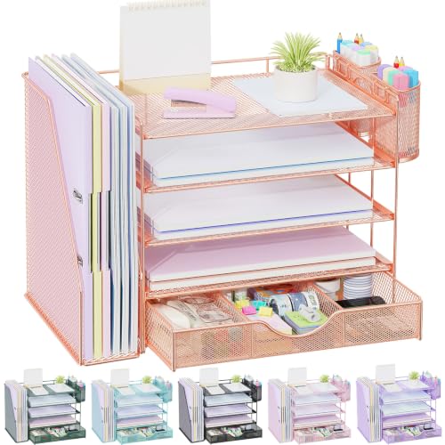 gianotter 5-Tier Desk Organizer with Drawers and File Holders - color: Rose Gold, size: 5T